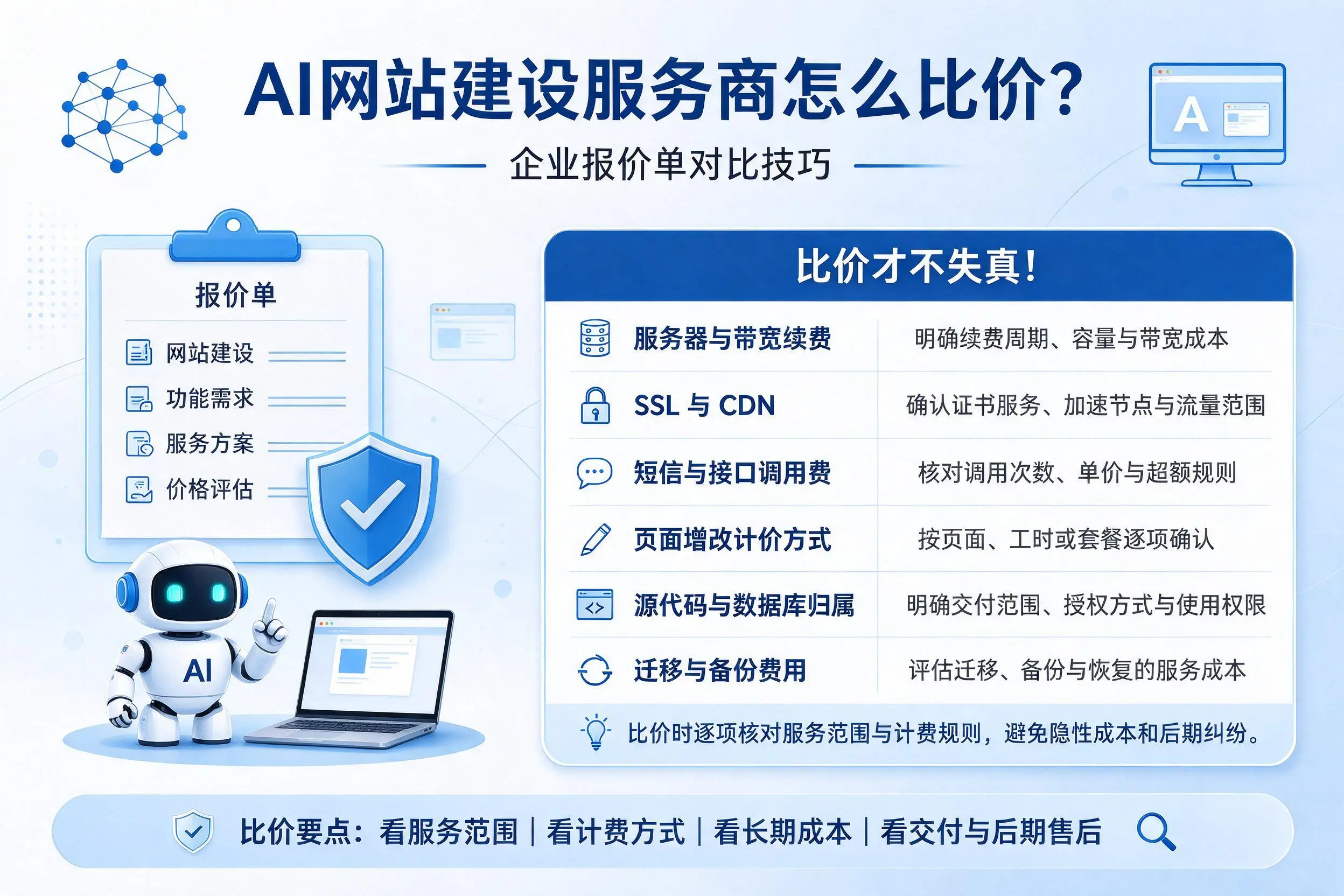 AI网站建设服务商怎么比价?松原企业报价单对比技巧